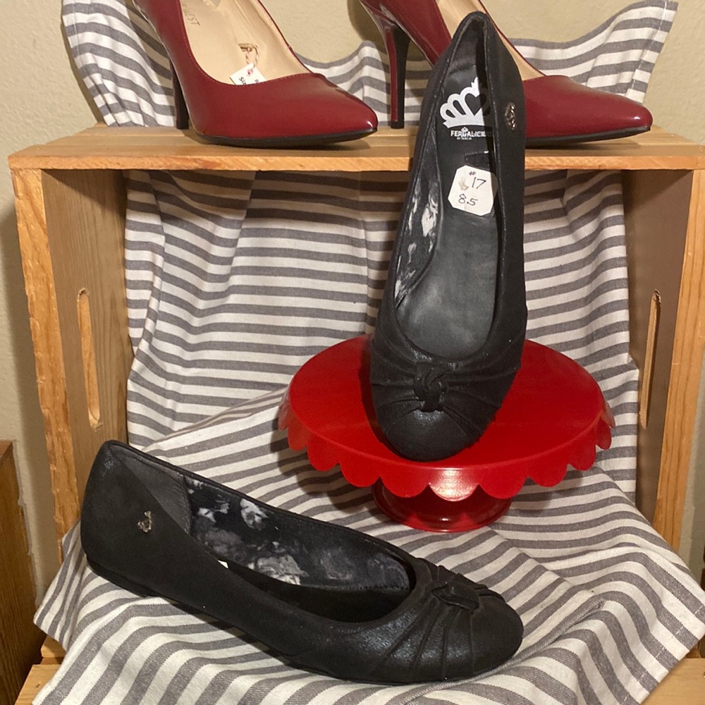 #17 Fergalicious by Fergie Flats - Black (silver metal logo on 1 shoe is broken)